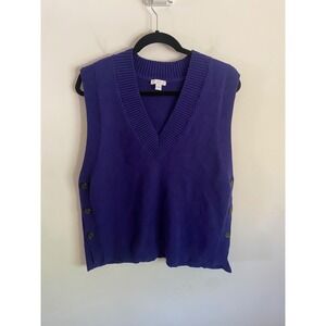 J. Jill Womens Purple V-Neck Sweater Vest Side Button Cotton Blend Size M